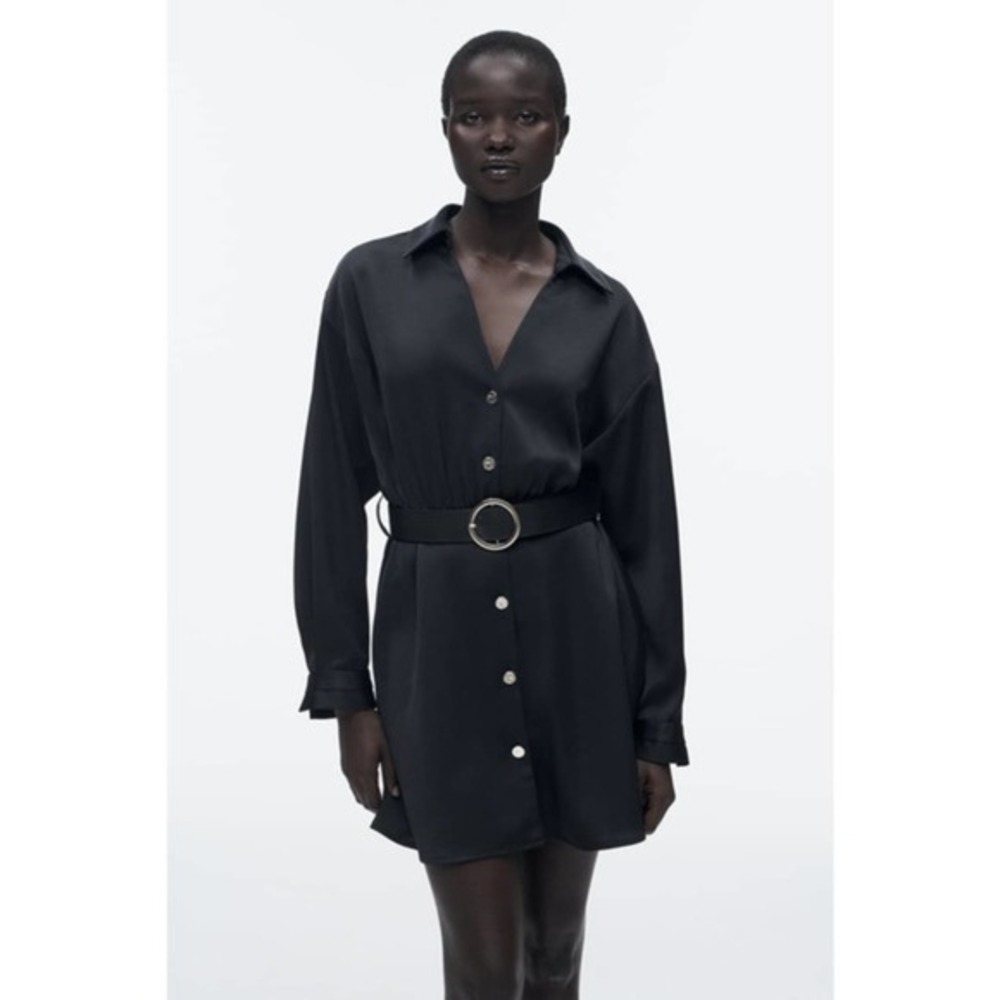 ZARA Satin effect dress belted 2415/796